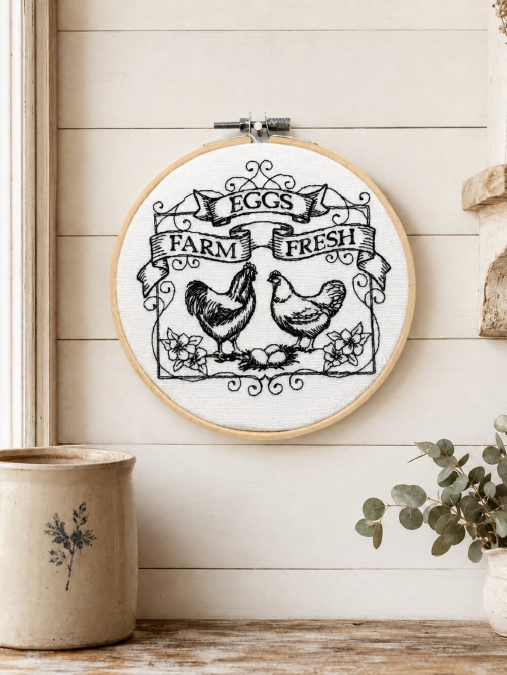 Eggs Farm Fresh Embroidery Hoop Wall Art, 6 Inch Embroidery Decor